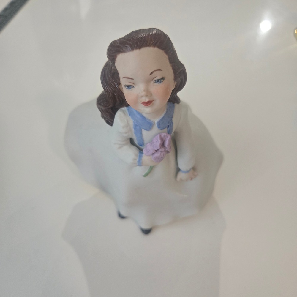 Vintage Holland Mold Girl Holding Iris Flower Ceramic Figurine Hand Painted 1960